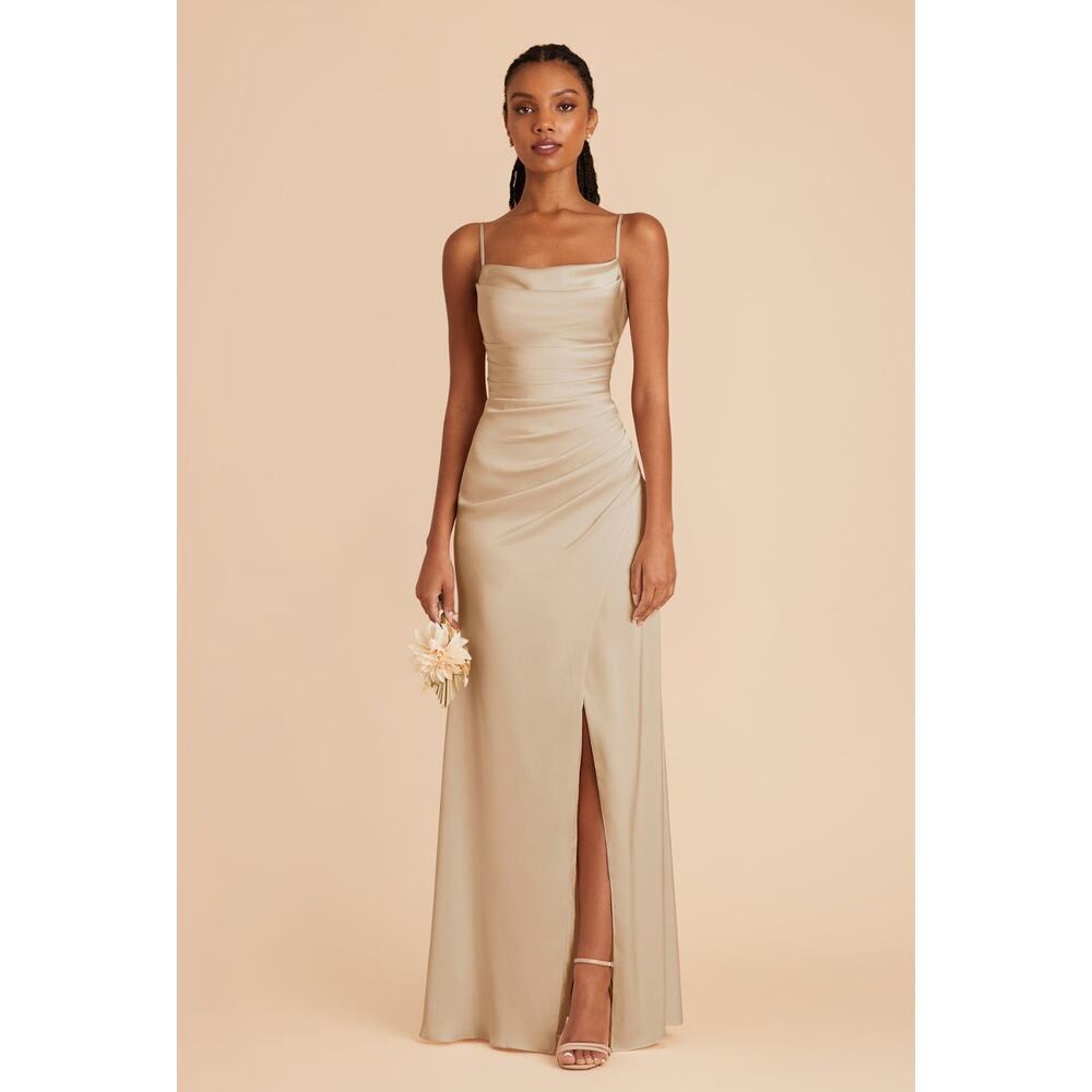 Birdy Grey Lydia Dress Matte Satin Neutral Champagne Medium Long Bridesmaid Cowl - Picture 13 of 13